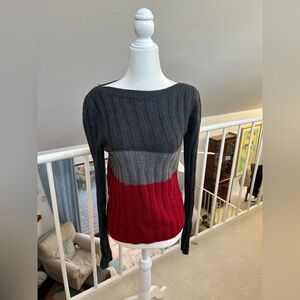 Armani Exchange Sweater 100% Merino Wool Winter Holiday Red Gray Knit Fits S/M